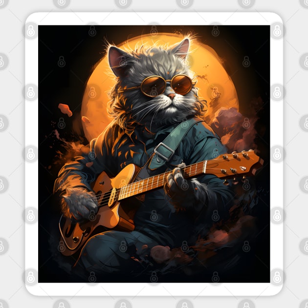 Cat Guitar - Animals Playing Musical Instruments Sticker by VisionDesigner